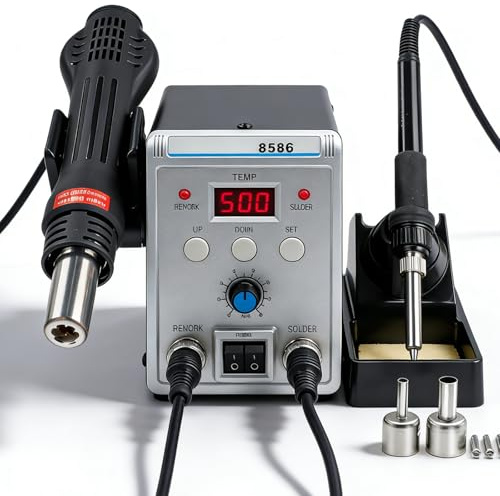 Station De Soudage à Air Chaud +Fer, 700W 2 En 1 Station De Soudage Et De Fer à Souder à Air Chaud Station De Dessoudage, 8586 Station Air Chaud Smd Rework Station Pour Soudure Et Dessoudage