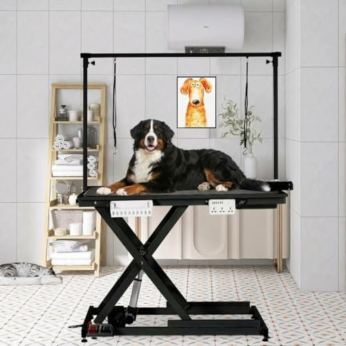 ExploreHorizon 50 Heavy Duty Dog Grooming Table with Aluminium Overhead Arm,Electric Hydraulic Grooming Table with 6 USB Ports for Large Dogs 300 LBS Foot Control