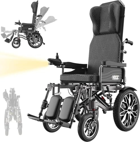 VOCIC V57 Ergonomischer Rollstuhl Elektrisch Faltbar Leicht mit verstellbare Rückenlehne,30KM Elektrischer Rollstuhlfür bis 150KG,500W Elektrorollstuhl,3 Jahre Support (Mondlichtgrau)