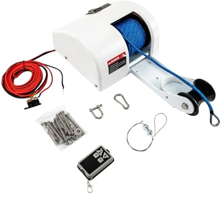 SMTYXS Cabrestante De Ancla Eléctrico For Barco, 12 V, 45 LB, con Control Remoto Inalámbrico, Resistente A La Corrosión, Color Blanco Rendimiento Potente