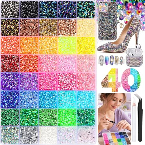 Bedazzling Kit Bedazzler-kit, 35 000 st 40 färger gelé strass för sängkläder, 3 mm harts gelé platt baksida ädelstenar för diamantkonst med pincett pickup penna för hantverk, klädskor, nagelkonst