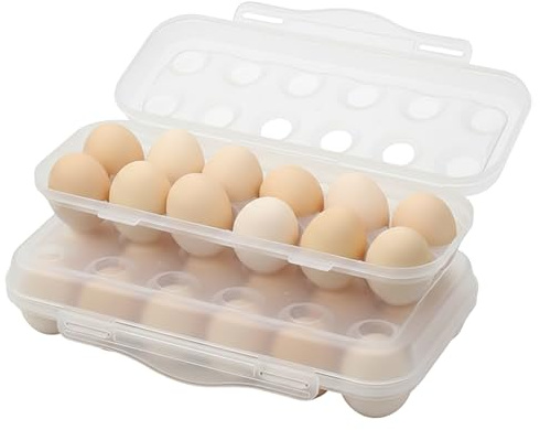 Juego de 2 recipientes para almacenamiento de huevos, cartón de plástico para huevos con tapa, caja apilable de 12 rejillas para nevera, soporte transparente para, almacenamiento
