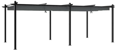 hliofuir Tonnelle de jardin en aluminium 3 x 6 m avec toit extensible | Grande pergola de terrasse avec auvent réglable et structure en aluminium robuste pour le jardin.