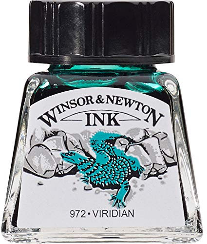 Winsor & Newton 1005692 Drawing Inks - Zeichentusche für Kalligraphen, Illustratoren, Grafikern, Künstler - wasserbeständige Farben, herrvorragender Transparenz, 14ml Flasche - Viridian