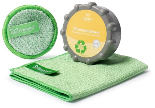 Jemako Set für Metall Edelstahl Glaskeramik Zitronenbalsam 350g 500g Duopad grün Mini Ø 9,5 cm Profituch klein 35 x 40 cm Plus feinmaschige Wäschenetz 40x50 cm (350g)
