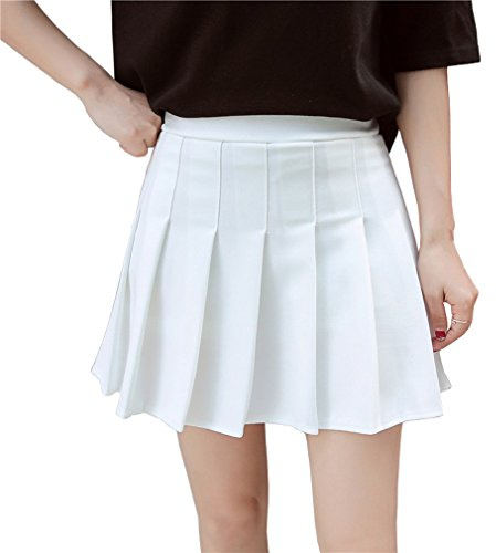 Hoerev Frauen Mädchen Kurze hohe Taille gefaltete Skater Tennis Schule Rock,Weiß,38 / L