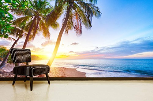 Fotomural Vinilo Pared Playa Amanecer | Fotomural para paredes | Mural | Vinilo Decorativo | Varias Medidas 350 x 250 cm | Decoración comedores, salones, habitaciones...