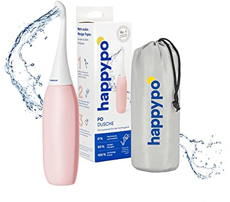 HappyPo Tragbar Po Dusche 300 ml - Tragbares Bidet für Männer und Frauen - Toilette Popodusche Ersetzt Feuchtes Toilettenpapier - Intimdusche für Schwangerschaft, Wochenbett und Reisen - Rosa