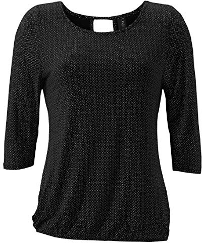 TrendiMax Damen T-Shirt Kurzarm Blusen Shirt mit Allover-Minimal Print Lose Stretch Casual Oberteil Basic Tops, Schwarz, XXL