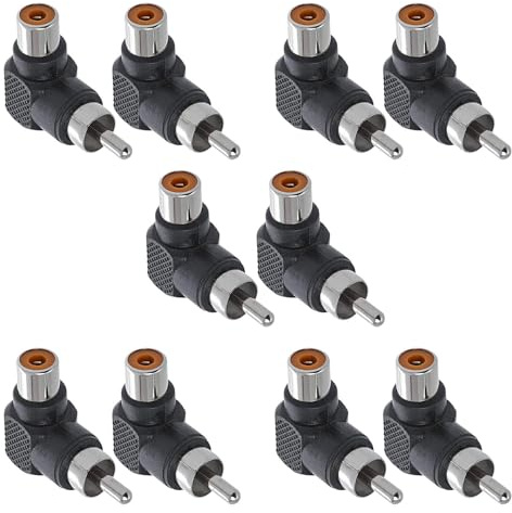Cmple - RCA Coupler Audio Video Cable Adapter Composite Component Connector Converter - RCA Male to Female 90 Degree Right Angle – 10 Pack