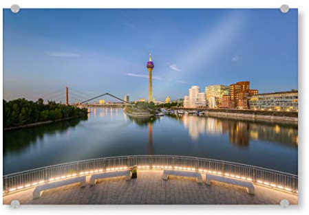 artboxONE Acrylglasbild 60x40 cm Reise Düsseldorf Medienhafen 2 - Bild Düsseldorf Beleuchtung Deutschland
