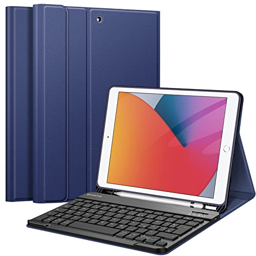FINTIE Tastatur Hülle für iPad 10.2 Zoll (9/8/7 Generation, 2021/2020/2019) | Schutzhülle mit TPU Rückschale, Pencil Halter und magnetisch Abnehmbarer Tastatur mit QWERTZ Layout, Marineblau