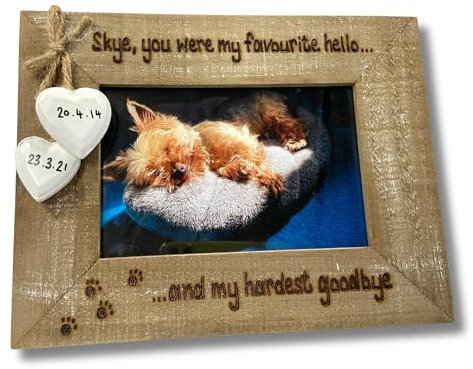 Pet Bereavement Gifts | Personalised Cat/Dog Memorial Photo Frame | Engraved Paw Print | In Memory Quote - 'Hardest Goodbye' | Remembrance For Loss Of Pet