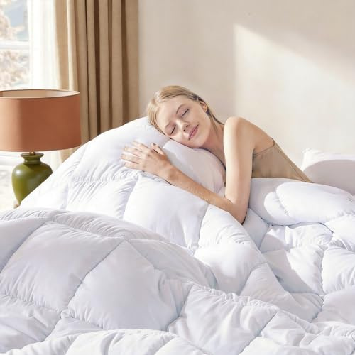 DOWNCOOL Comforters King Size, Duvet Insert,White All Season Lightweight Quilt, Down Alternative Hotel Comforter with Corner Tabs (White, King 102x90 Inches)