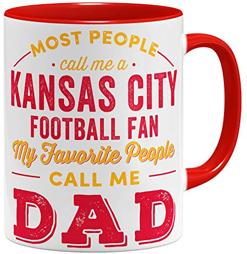 OM3® Kansas City-Fan Tasse - Keramik Becher - American Football Mug - 11oz 325ml - Beidseitig Bedruckt - Rot