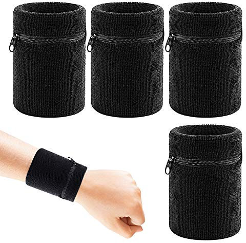CHALA 4STK Schweissband Handgelenk Set Sportarmband Schweißarmband Sport Schweißband Wristbands mit Reißverschlusstasche laufarmband für Fitness Laufen Radfahren Fußball Basketball