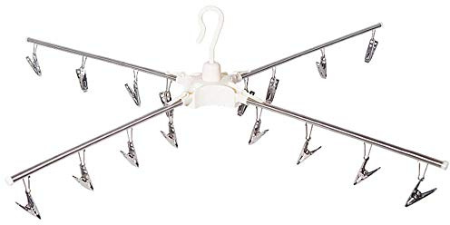 TYXTYX Rotatable Baby/Home Baby Diaper Rack Balcony Multi-Purpose Underwear Stainless Steel Hanging Folding Children's Towel/Socks Rack,16 Clips