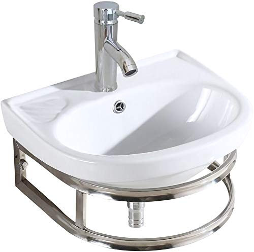 Kelendle 40,6 cm kleine Keramikspüle mit Wasserhahn und Halterung, Wandhalterung, Waschbecken, kleine Garderobe, Waschbecken, Wand, Eck, Badezimmer, Waschbecken, Arbeitsplatte
