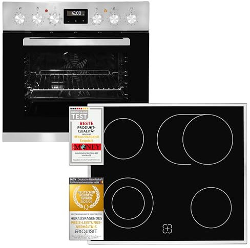 Exquisit EHE 157-2 URBZ Set de cuisinière encastrée | 59 L Volume du four | Acier inoxydable