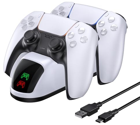 NexiGo Dobe PS5 Station de charge double avec indicateur LED, haute vitesse, station de charge pour manette de Playstation 5 DualSense Blanc