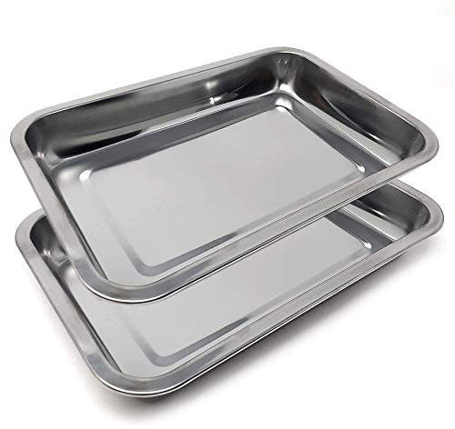 Space Home - Juego de 2 Bandejas para Servir - Fuente Honda Rectangular - Acero Inoxidable - 36 x 27 cm