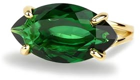 Bague d'Émeraude Naturelle en Or 14k - Bagues Marquise Elégantes pour Femmes - Bijoux de Mode en Pierre Verte - Bague Déclaration Artisanale - Bagues Pierre de Naissance de Mai