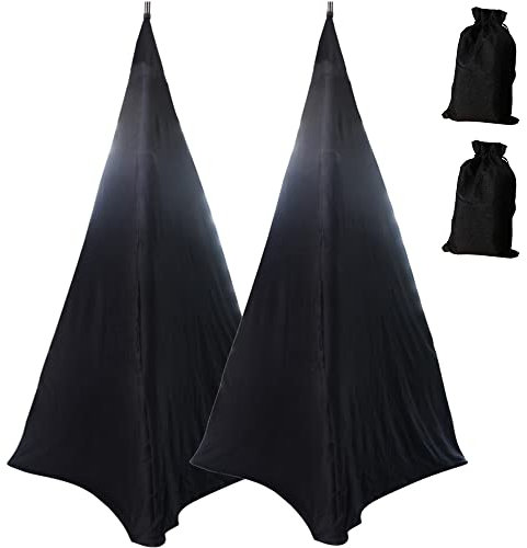 Skyour - Set di 2 custodie per altoparlanti in spandex elasticizzato nero a 3 lati triangolare per supporto per DJ da pavimento, supporto per treppiedi, copertura per matrimoni, banchetti eventi (2)