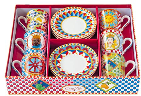 EASY LIFE Set 6 tazzine Espresso con piattini Sicily