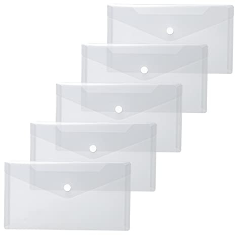 HERMA 20032 Dokumententaschen DIN lang transparent weiß, 5 Stück, kleine Sichttaschen Umschläge mit Druckknopf, Briefumschläge aus Plastik für Schule, Uni, Büro, Reise