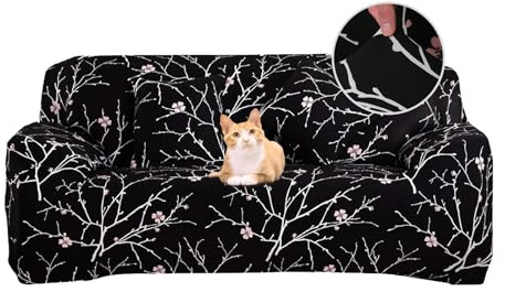 Jaotto Sofabezug 2 Sitzer Elastischer Stretch Spandex Sofa Überwürfe Sofahusse Antirutsch Waschbar Sofaschoner Couchbezug für Sofa mit Armlehne,Pflaumenblüte