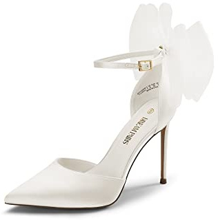DREAM PAIRS Women's High Heels Strappy Closed Toe Stiletto Pointed Toe Mesh Bows Ankle Strap D'Orsay Sexy Dress Wedding Party Pumps Shoes,Size 7,White,SDPU2322W