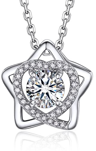 MomentWish Silberkette Damen 925 mit Anhänger, 1 Karat Moissanite Halskette Damen Kette Silber Diamant Schmuck mit Geschenkbox Gra Zertifikat für Frauen Freundin
