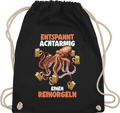 Shirtracer Turnbeutel Rucksack - Party & Alkohol Herren - Entspannt achtarmig einen reinorgeln - 8 armig - reinorgelson - Bier Sauf Saufen - Unisize - Schwarz - saufrucksack alki oktopus mit tasche