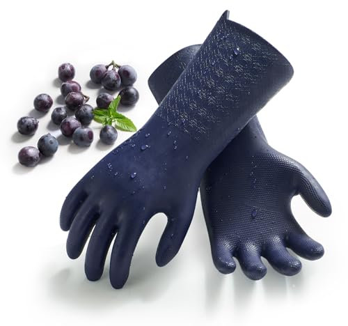 Vgo... Heavy Duty Cleaning Gloves Lined Nylon, Household Gloves Reuseable in TPE Latex Free, Thicker Antislip Washing Up Gloves for Kitchen Bathroom Gardening Painting, with Flower Flavor, 1 pair