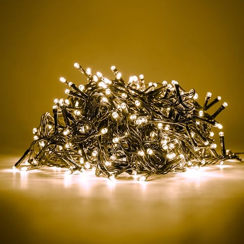 HAND - Luci Natale Interno e Esterno 200 LED con 8 Effetti Luce, Certificate, Basso Consumo e Impermeabili (Bianco Caldo, 10 metri)