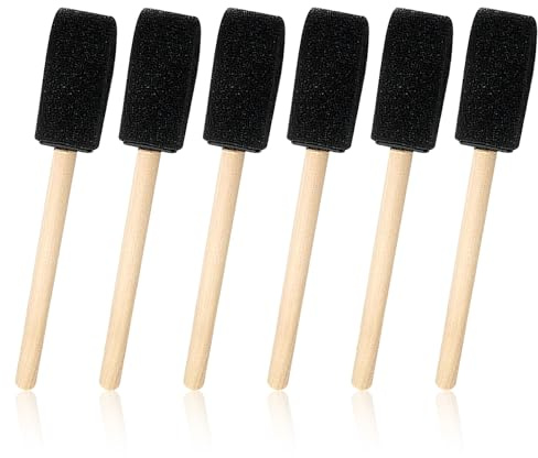 Luckious Brand 6PCS Foam Brush Set - Sponges Tools Precision Painting with Wooden Handles - Sponges Foam Brushes for Wood Stain Wood Oil Acrylic Paint Crafting