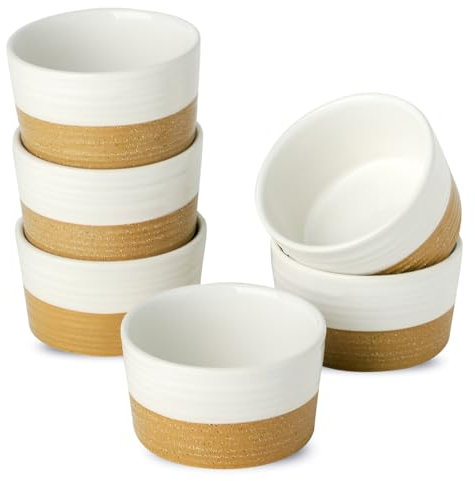Tikooere Ramekins 6 OZ for Creme Brulee Oven Safe,Ceramic Souffle Cups Set of 6,Small Dipping Sauce Cups for Charcuterie,Dessert,Dipping Sauce,Custard and Pudding,Microwave & Oven Safe,Patchwork
