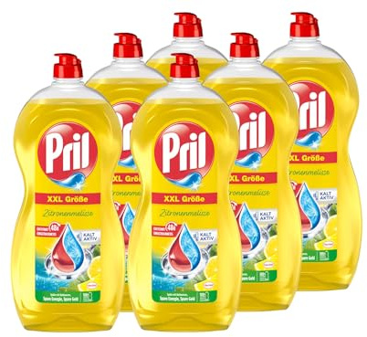Pril Original Zitronenmelisse 6x 1,2 l, Handgeschirrspülmittel mit höchster Fettlösekraft, für sauberes Geschirr auch in kaltem Wasser, frischer Duft nach Zitronenmelisse