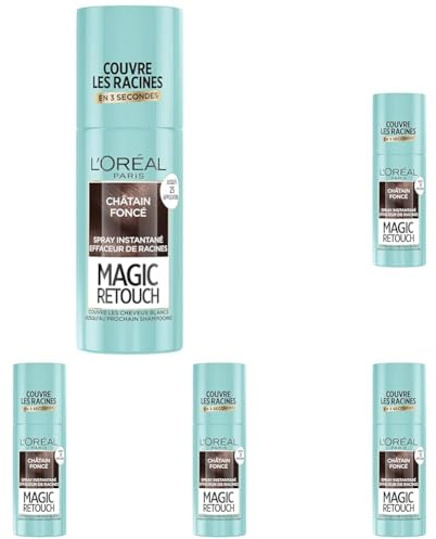 L'Oréal Paris Spray Instantané Correcteur de Racines & Cheveux Blancs, Magic Retouch, Châtain Foncé, 75 ml (Lot de 5)