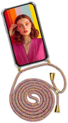 ONEFLOW Handykette für Samsung Galaxy S24 Hülle mit Band, Handyhülle mit Kette abnehmbar, Handyband zum Umhängen, Handy Umhängeband Lange Handykordel, Twist Case – Rainbow