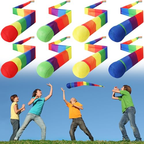 Leyndo 8 Pcs Throw and Catch Balls with Tail for Kids,Bright Color,26 Inch