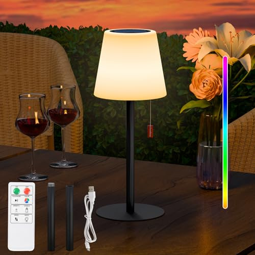 Postlucky Solar Tischlampe Outdoor Akku Tischleuchte Warmweiß und RGB LED Tischlampe Kabellos Solarladung USB-Aufladbar für Innen Außen Garten Terrasse