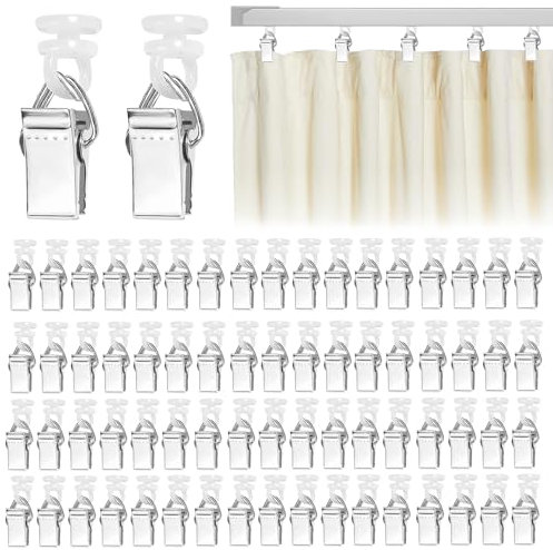 REJOECE 70 Stück Gardinen Klammern Mit Gardinenröllchen, Gardinenrollen Für Schienen, Metall Vorhang Clips, Für Raumteiler, Duschräume, Erkerfenster, Wohnwagen, Duschvorhang