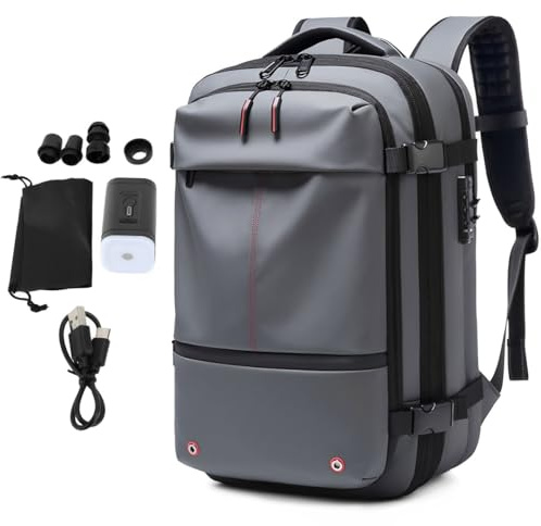 Vakuum-Rucksack, 19 Zoll Erweiterbarer Vakuum-Kompressionsbeutel mit Vakuumpumpe, Wasserdichter Vacpack-Rucksack, Platzsparende Taschen für Reisen und Camping (GRAY)
