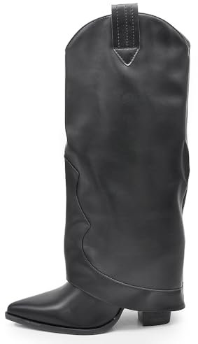 IF FASHION Stivali Alti A Punta Gambale A Ghetta Cownboy Texani Con Tacco Alto Da Donna GA017 Nero N.39