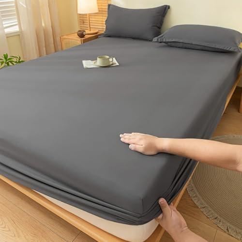 Homxi Fitted Sheet for Bed,(180 x 220 cm),Bettlaken mit Elastisch Einfarbig Spannbett Dunkelgrau