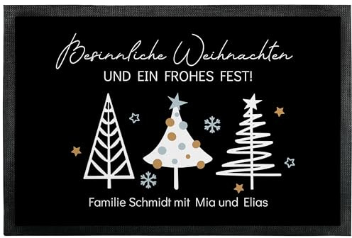 Fußmatte „Besinnliche Weihnachten“ - personalisiert mit Wunschtext - für Innen & Außen – rutschfest, extra dünn & saugfähig - Türmatte - Eingangsbereich Deko - Geschenk zu Weihnachten, 50 x 75 cm