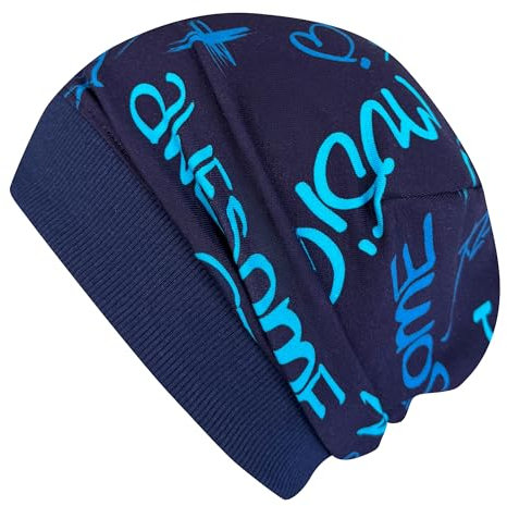 Wollhuhn ÖKO Leichte Mädchen/Jungen Beanie-Mütze Bündchen Elastisch Übergangszeit/Sommer Kinder-Mütze Baumwolle (Öko-Stoffe, Bio) (DE/NL/SE/PL, Numerisch, 56, 58, Cool Music Blau)