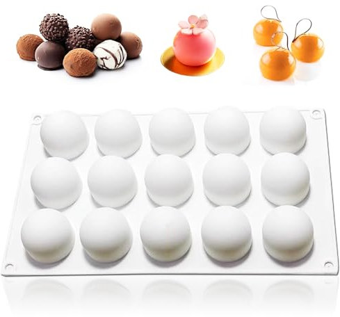 WishesMar Stampo Silicone per Cioccolato Forma di Sfera Palla Dome - 15 Cavità Anti-aderente Stampi in Silicone per Caramelle Cioccolatini Praline Decorazione di Torte - Diametro 4,3 cm