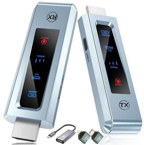 Wireless HDMI Transmitter and Receiver, 98 FT/30M Stabile Verbindung, 2,4G/5G tragbarer HDMI Wireless mit LED-Bildschirm, Plug & Play für Streaming Video Audio File von, Laptop, PC zu HDTV, Projektor.